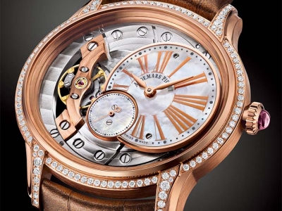 Close up al fantástico Audemars Piguet Millenary Cuerda Manual para dama